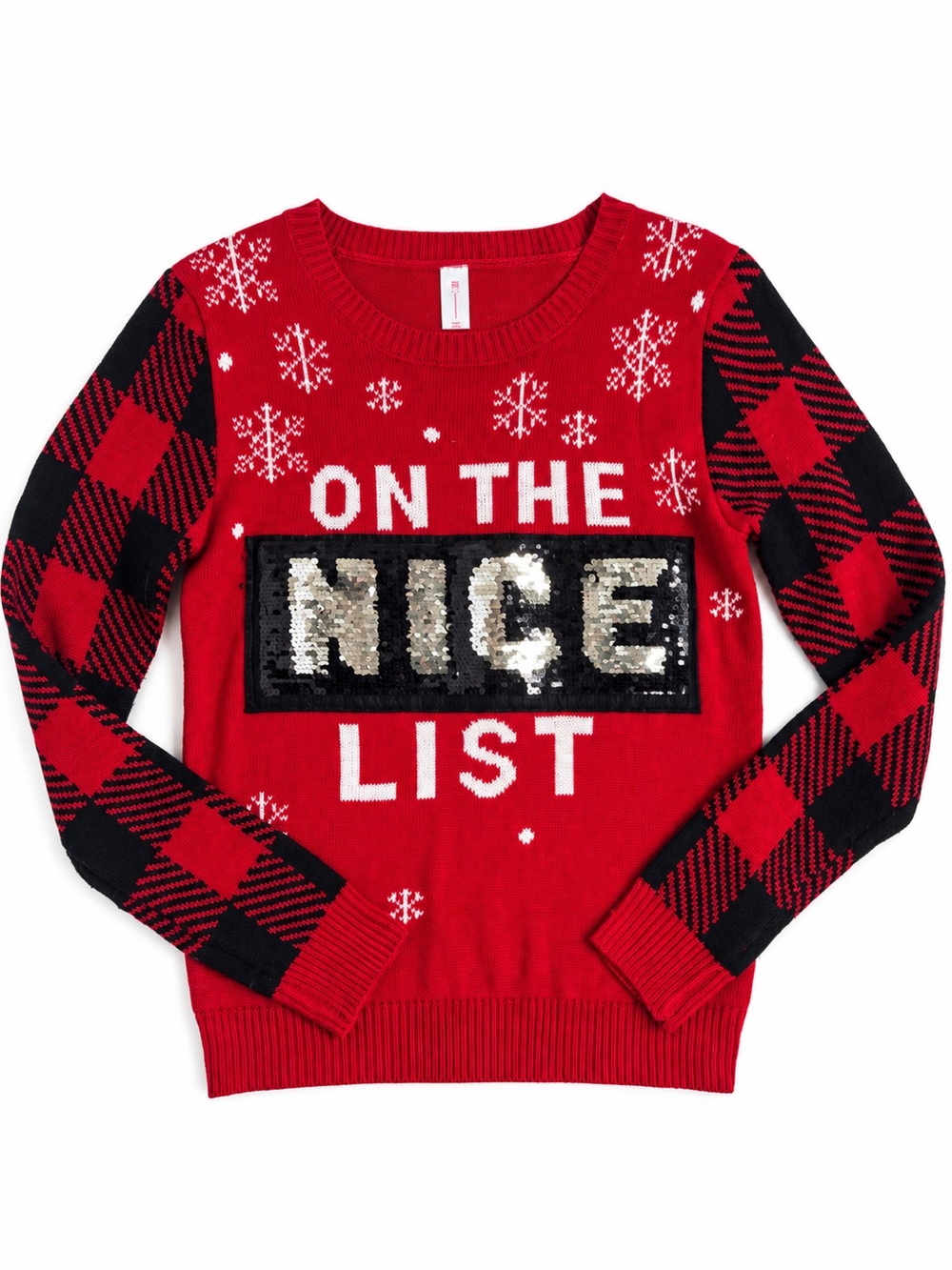 No Boundaries Naughty Nice Sequin Ugly Christmas Sweater M